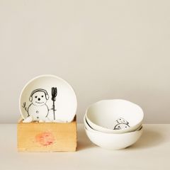 Winter Snowman Sketch Bowl Set of 4
