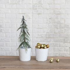 Winter White Embossed Stoneware Planter Set of 2