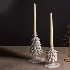 Winter White Metal Tree Taper Holder