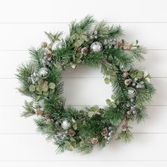 Wintry Pinecones Berries and Bells Wreath
