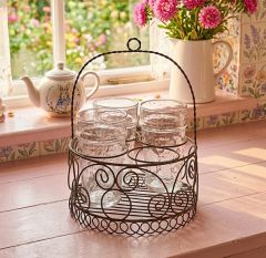 Wire Basket Holder With 4 Glasses