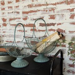 Wire Basket Pedestal Display Bowl Set of 2