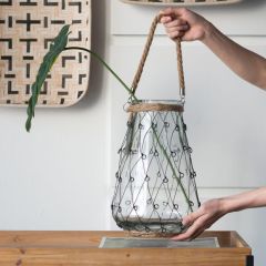 Wire Wrapped Lantern Vase With Rope Handle 12.5 Inch