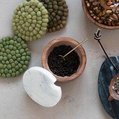 Wood and Marble Bowl With Lid Set of 2