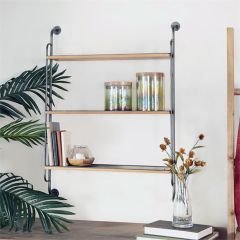Wood And Metal 3 Tier Wall Shelf