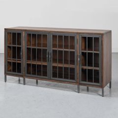 Wood and Metal 4 Door Credenza
