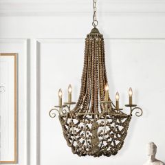 Wood and Metal Beaded Chandelier