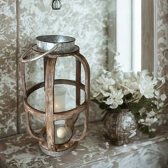 Wood and Metal Candle Lantern With Handle