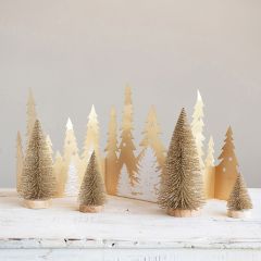 Wood Base Glittered Bottlebrush Tree Set of 4