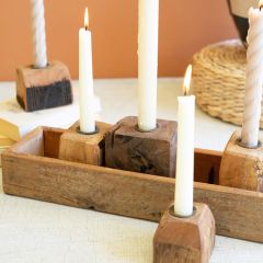 Wood Block Taper Candle Holder Set of 5 With Tray