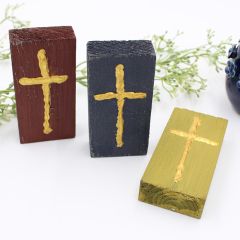 Wood Block With Hand Painted Cross set of 3