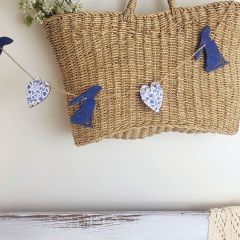 Wood Bunny and Chinoiserie Heart Garland