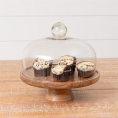 Wood Cake Pedestal With Glass Dome