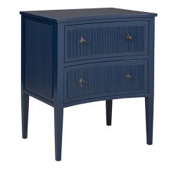 Wood Concave 2 Drawer Nightstand Blue