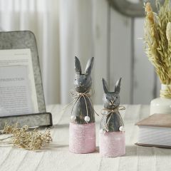 Wood Cone Bunny Figurines Set of 2