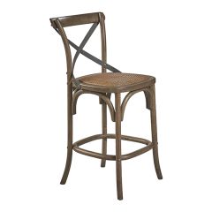 Wood Counter Stool With Metal Cross Back
