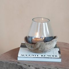Wood Cradled Glass Hurricane Vase