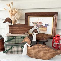 Wood Duck with Frayed Ribbon Shelf Sitter Set of 3
