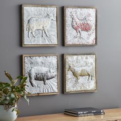 Wood Framed Barn Animal Wall Plaques Set of 4