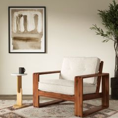 Wood Framed Cushioned Lounge Chair Ivory | SHIPS FREE