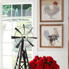Wood Framed Farm Rooster Print Set of 2