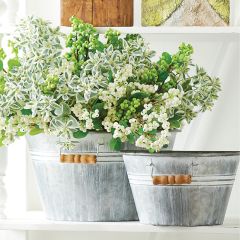 Wood Handle Whitewash Wall Bucket Set of 2