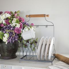 Wood Handled Farmhouse Plate And Cup Rack
