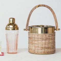 Wood Handled Rattan Ice Bucket