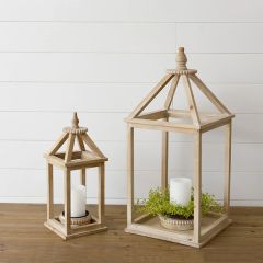 Wood Lantern With Beaded Candleholder Set of 2
