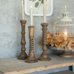 Wood Spindle Taper Candle Holder Set of 3