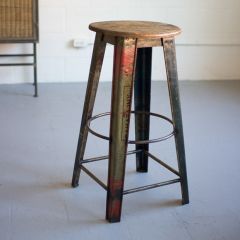 Wood Top Recycled Metal Bar Stool