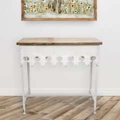Wood Top White Metal Scalloped Edge Table