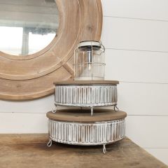 Wood Topped Footed Cake Stands Set of 2