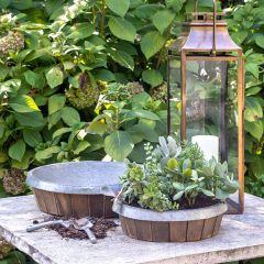 Wood Tray Planter With Galvanized Liner Set of 2