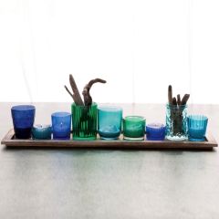 Wood Tray With Glass Votive Holders