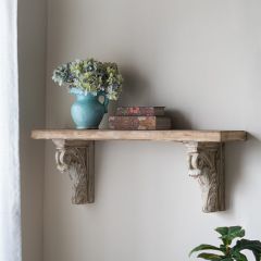 Wood Wall Shelf With Ornate Brackets