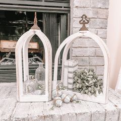 Wood Whitewashed Candle Lantern With Finial