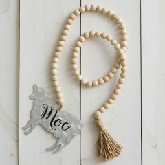 Wooden Beads With Cow and Tassel Set of 2