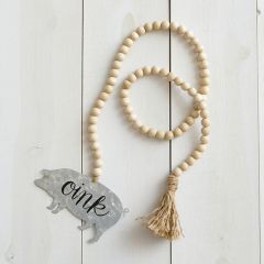 Wooden Beads With Pig and Tassel Set of 2