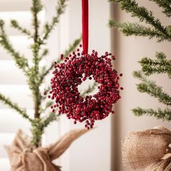 Wooden Berry Beaded Wreath With Velvet Hanger