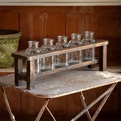 Wooden Flower Stand With 5 Bottle Vases