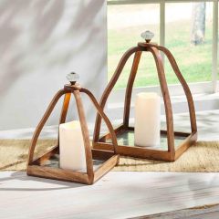 Wooden Lantern With Glass Knob Finial Set of 2