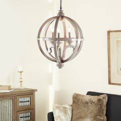 Wooden Orb 3 Light Chandelier