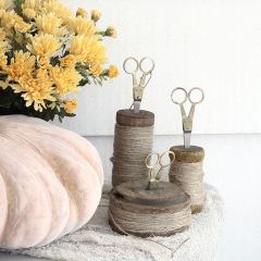 Wooden Spools of Jute Paired With Scissors Set of 3