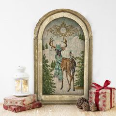 Woodland Deer Arched Linen Holiday Wall Decor