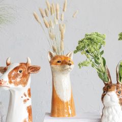 Woodland Fox Hand Painted Stoneware Vase