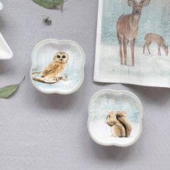 Woodland Friends Stoneware Pedestal Dish Set of 2