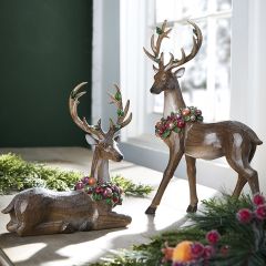 Woodland Holiday Enchanted Deer Figures Set of 2