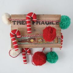 Wool Felt Candy Cane Pom Pom Garland