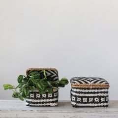 Woven Bamboo Lidded Storage Box Set of 2